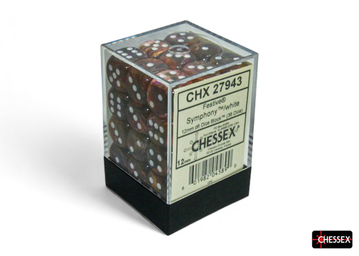 Festive Symphony/White 12mm d6 Dice Block (36 Dice)