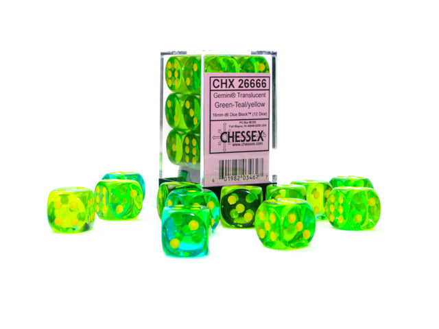 Gemini 12D6 Translucent Green-Teal/Yellow Dice Block