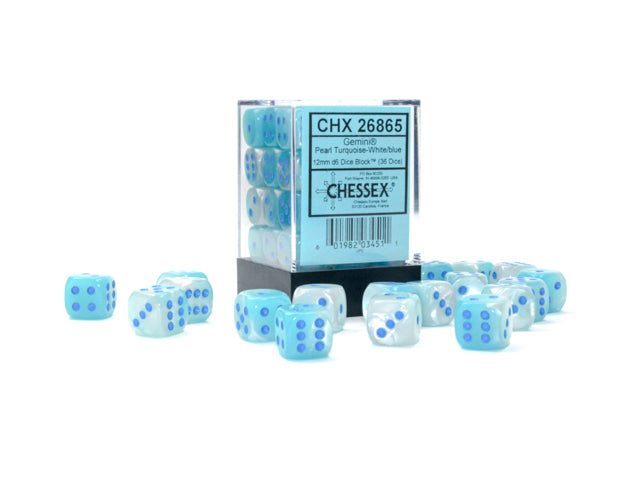 Gemini 36D6 Pearl Turquoise-White/Blue Luminary Dice Block
