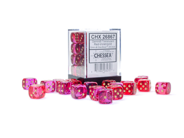 Gemini 36D6 Translucent Red-Violet/Gold Dice Cube