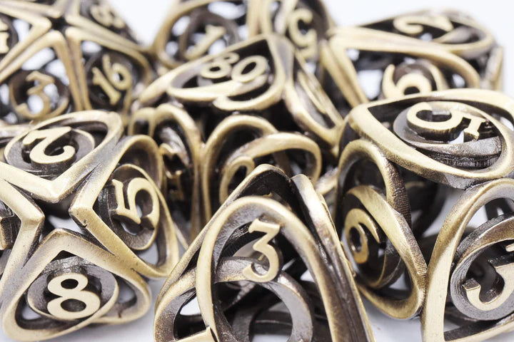 Hollow Hearts Antique Bronze Dice Set