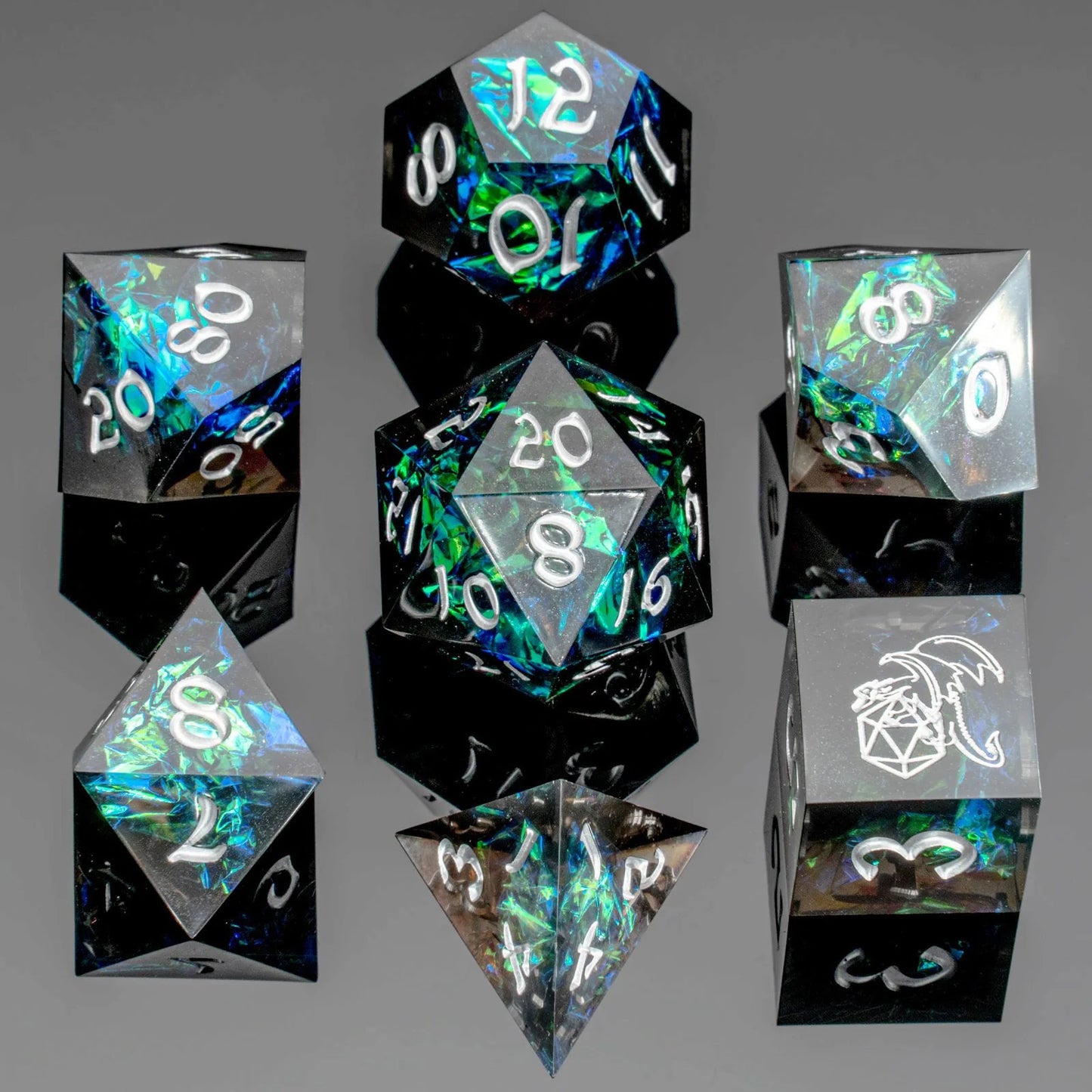Captured Magic Handmade Sharp Edge Resin 7pc Dice Set Black