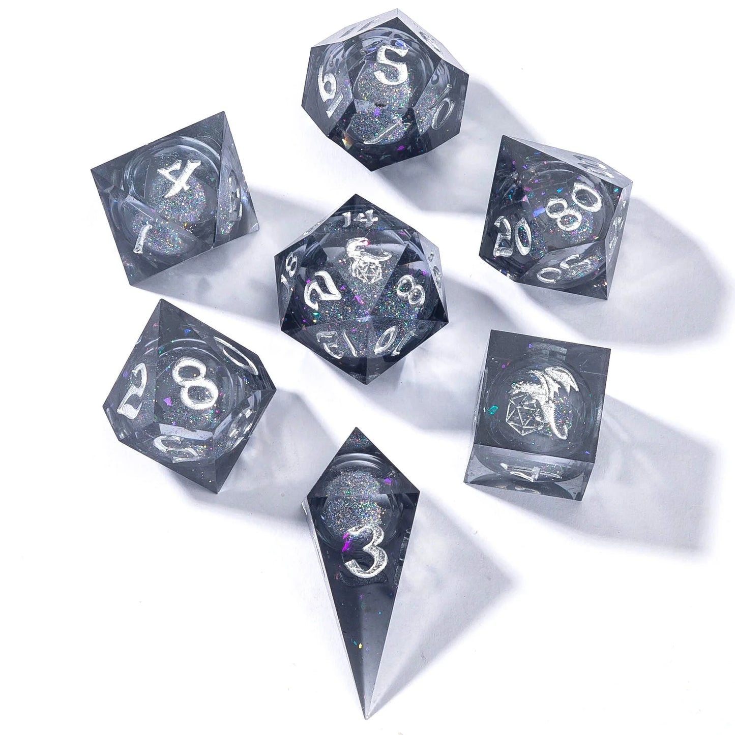 Captured Magic Handmade Sharp Edge Resin 7pc Dice Set Magic Rainbow