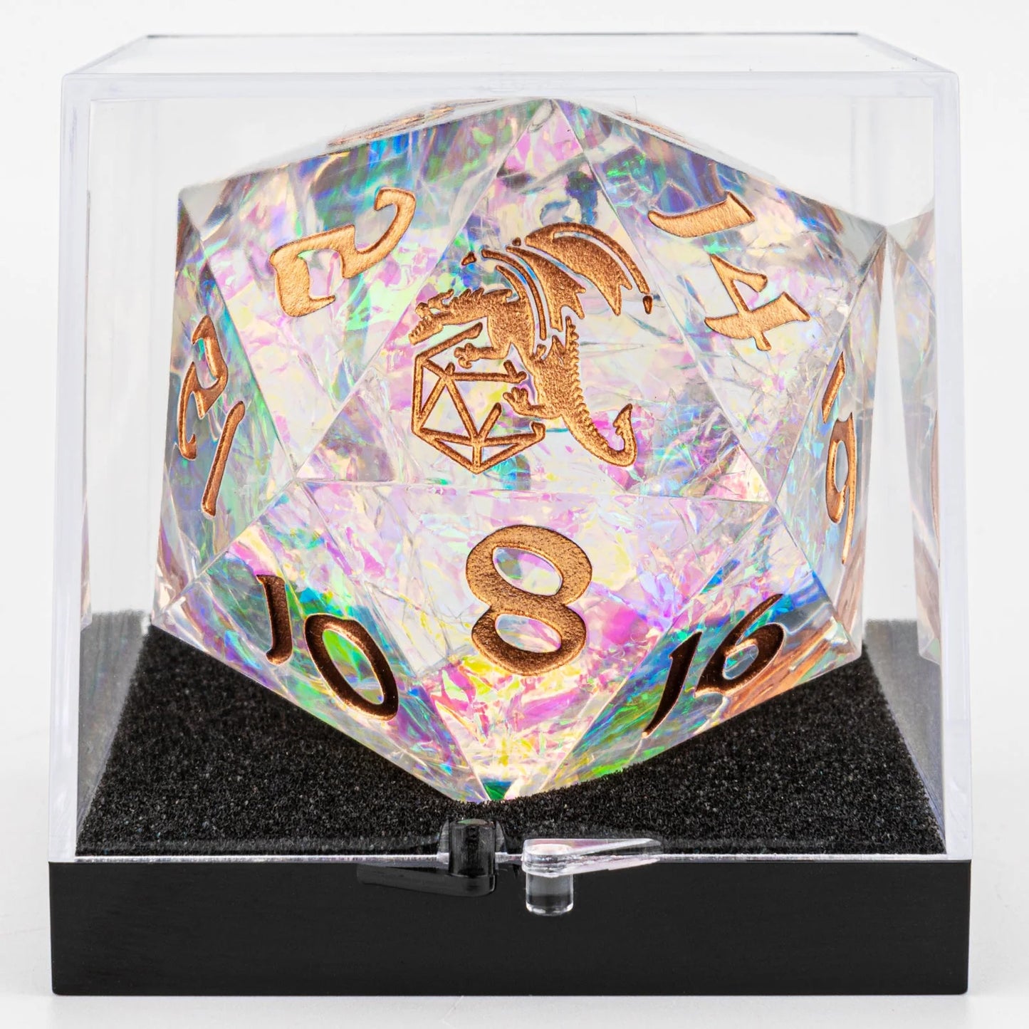 Sharp Edged Resin 55mm D20 Opal w/ Copper Ink