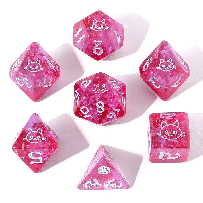 Wyrmforged Rollers Round Edge 7pc Dice set Purrfect Pink