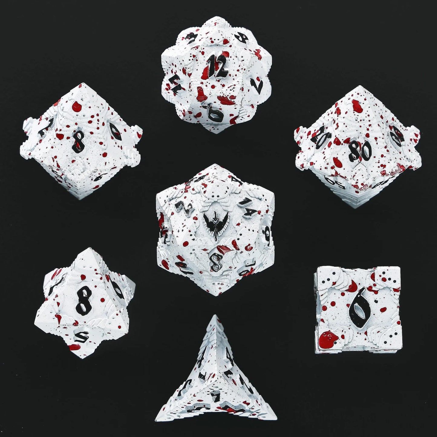 Solid Metal Paladin Class 7pc Dice Set Matt White/Blood Spatter
