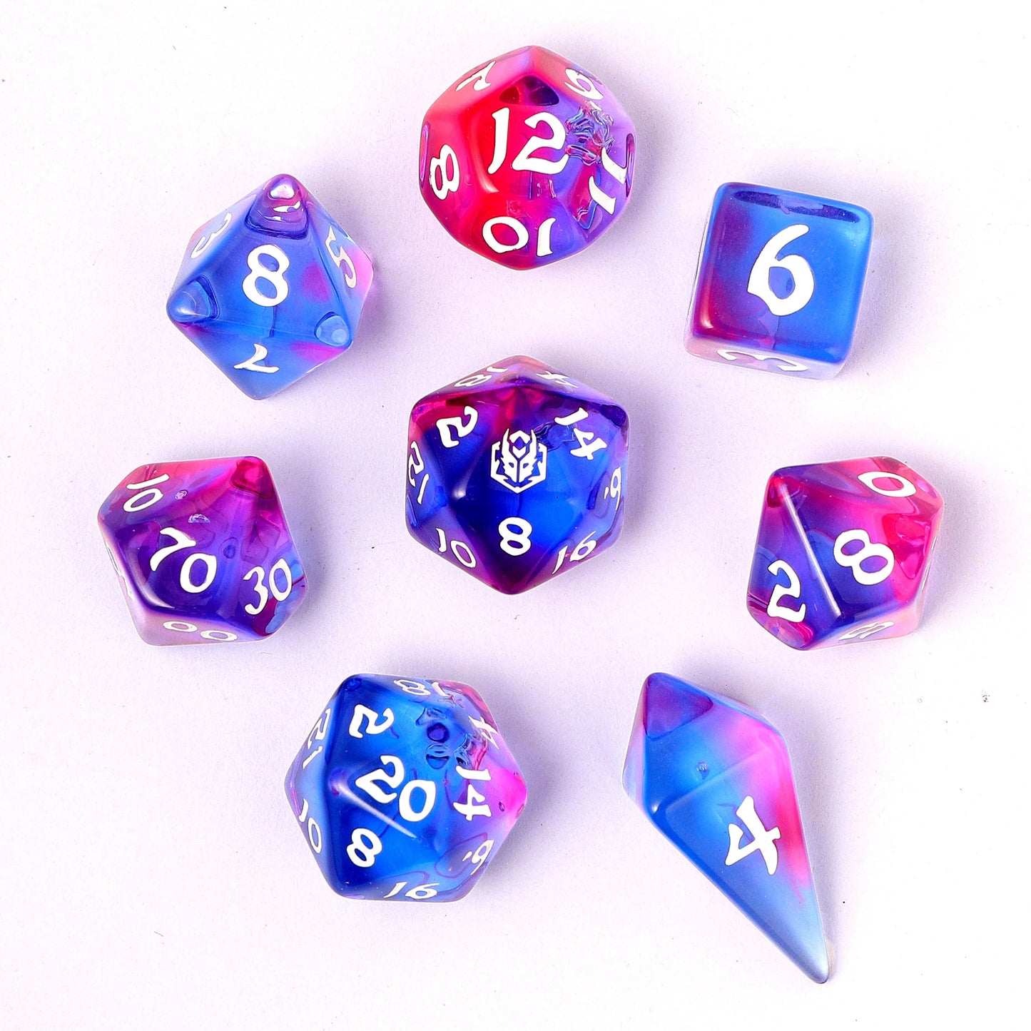 Wyrmforged Rollers Round Edge 8pc Dice set Unicorn Tears