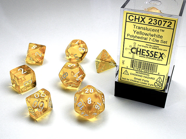 Translucent Yellow/White 7pc Dice Set