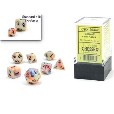 Festive Mini Circus/Black 7pc Dice Set