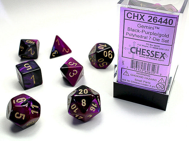 Dice Cube 7-Piece Gemini Black-Purple with Gold