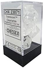 Dice Cube 7 Piece Translucent Clear with White