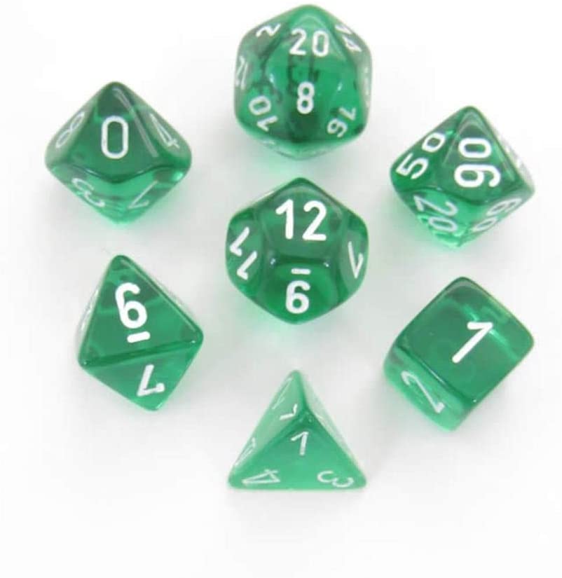 Translucent Green/White 7pc Dice Set