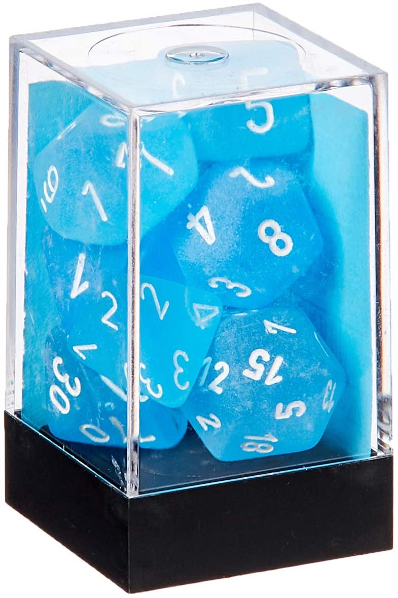 Dice Cube 7-Piece Frosted Caribbean Blue with White