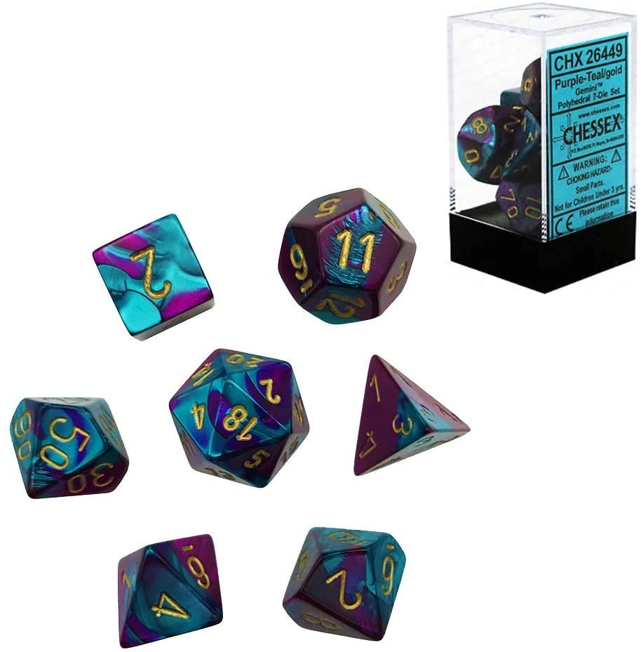 Gemini Purple-Teal/Gold 7pc Dice Set