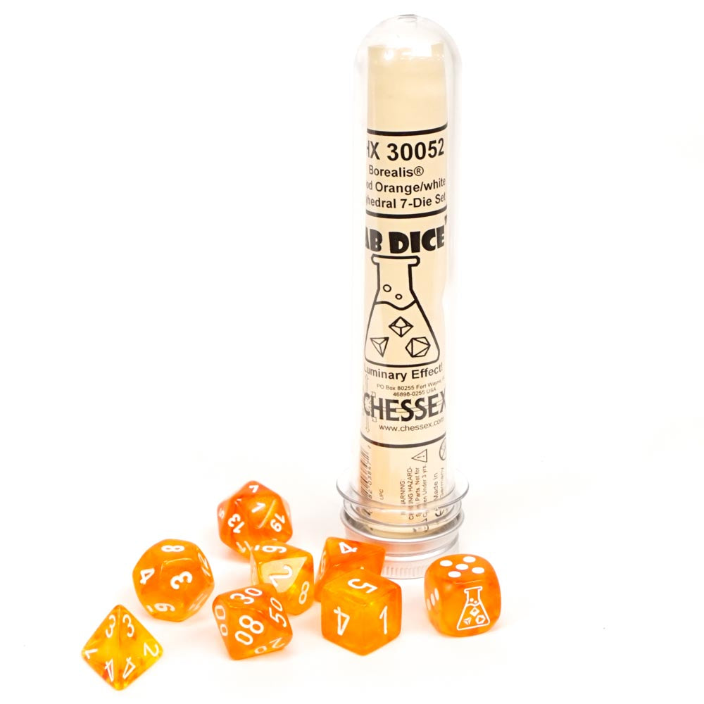 Lab Dice 6: Borealis Blood Orange/White Luminary 8pc Set
