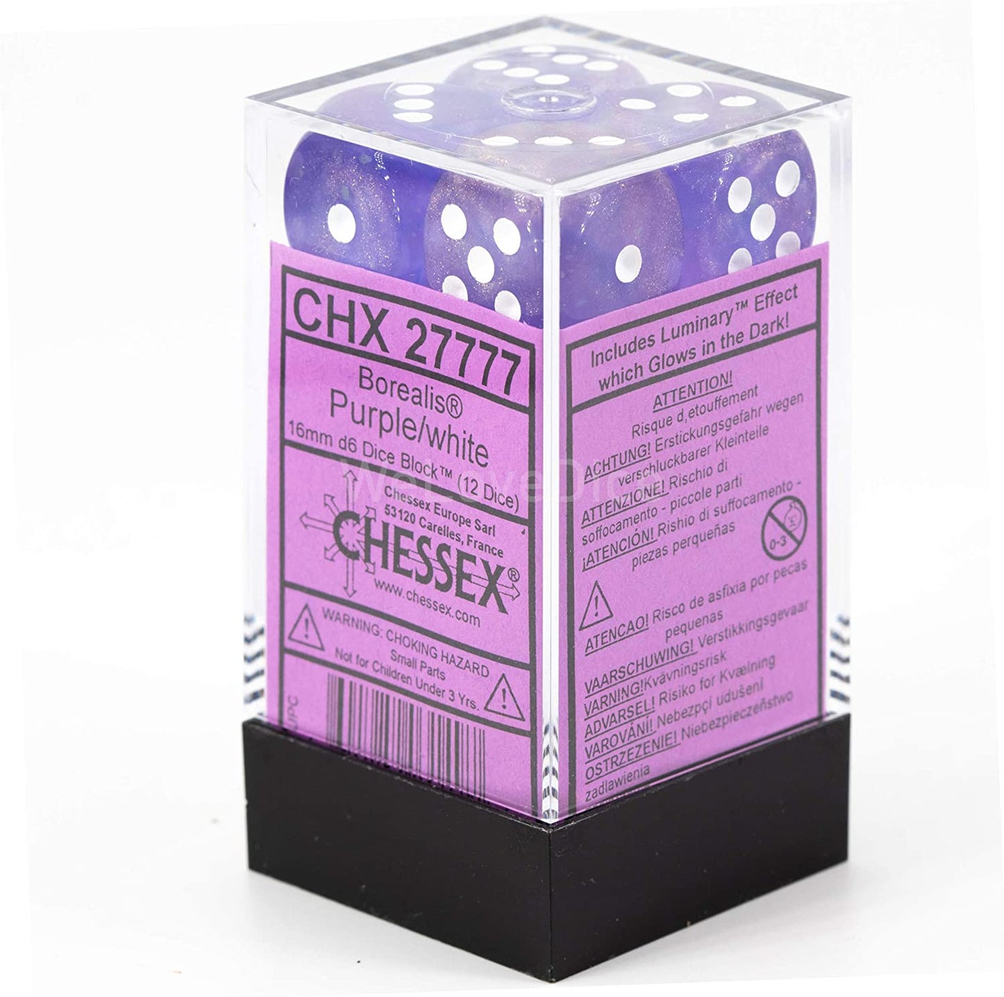 Dice Cube 12d6 Borealis Purple/White