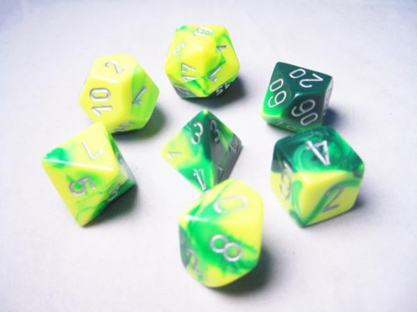 Gemini Green-Yellow/Silver 7pc Dice Set
