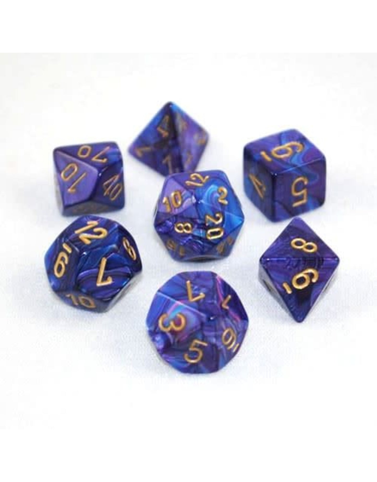 Dice Cube 7-Piece Lustrous Purple with Gold