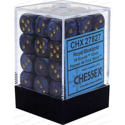 Dice Cube 36d6 Scarab Roya Blue with Gold