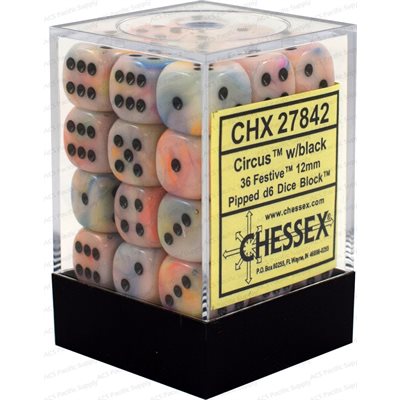 Dice Cube 36d6 Festive Circus with Black