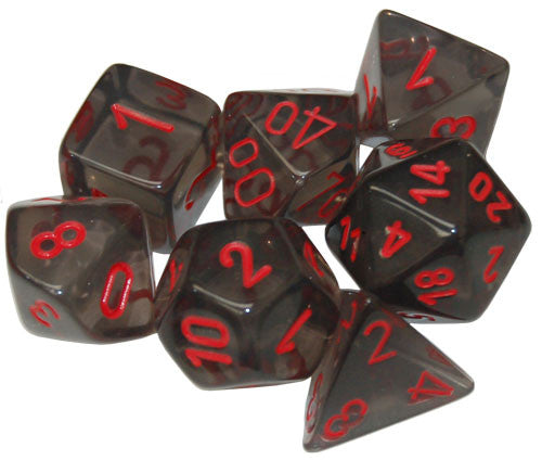 Translucent Smoke/Red 7pc Dice Set