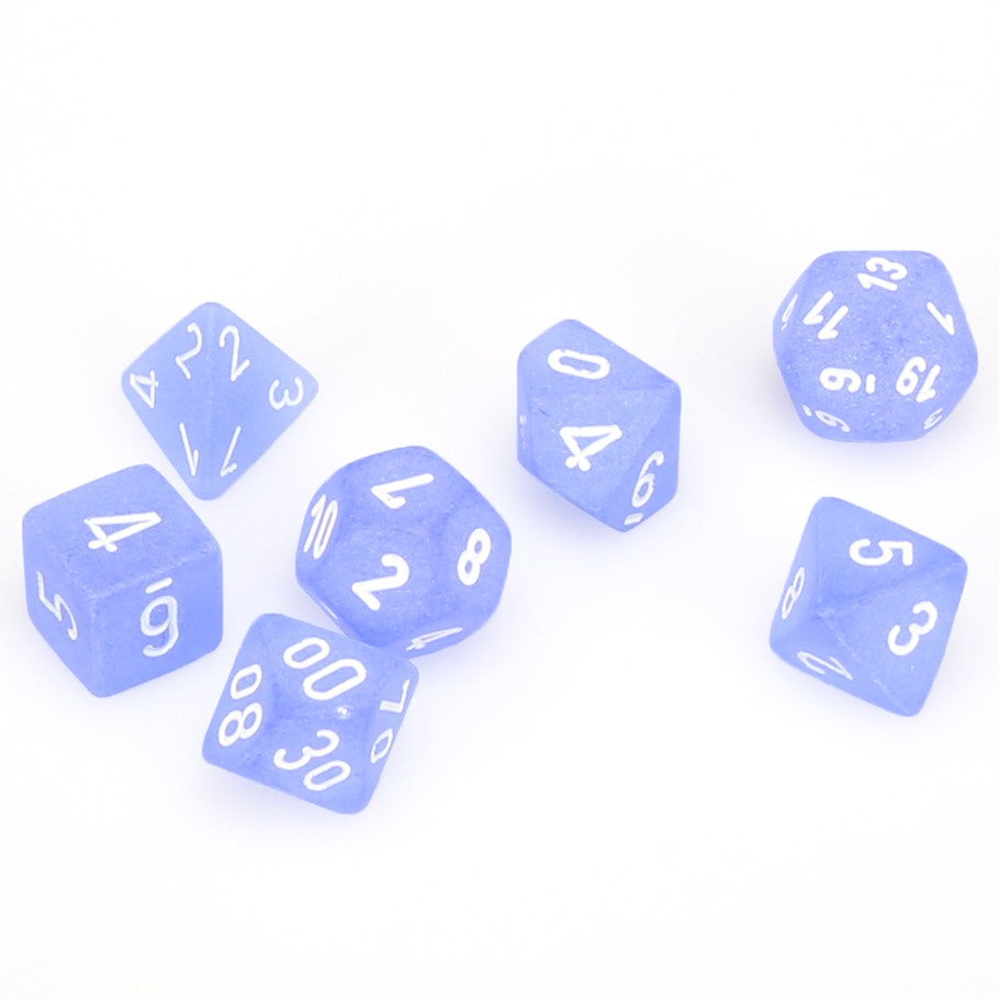 Dice Cube 7-Piece Frosted Blue with White