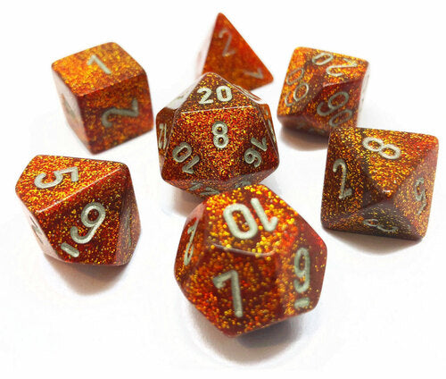 Glitter Gold with Silver 7pc Dice Set