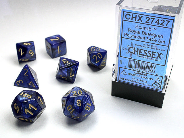 Scarab Royal Blue/Gold 7pc Dice Set