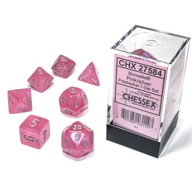 Dice Cube 7-Piece Borealis Pink/Silver Luminary