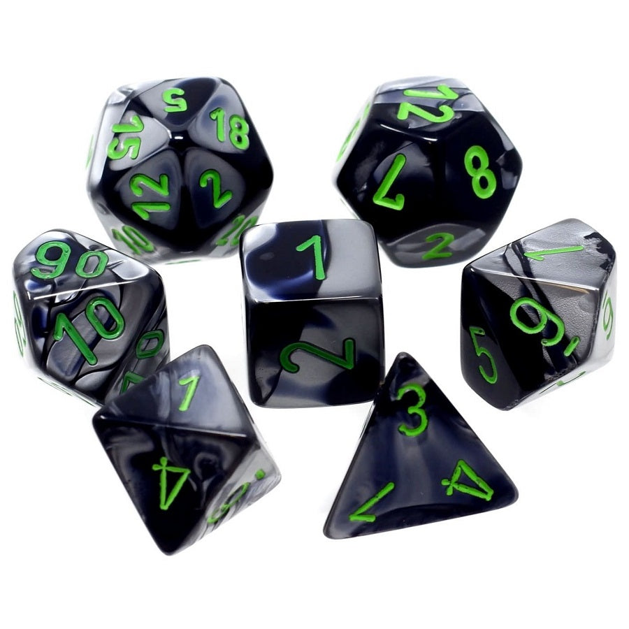 Gemini Mini Black-Grey/Green 7pc Dice Set