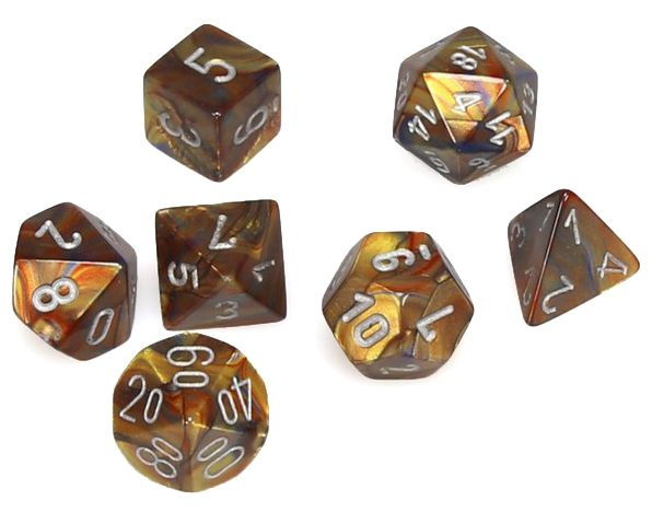 7-Piece Mini Dice Set Lustrous Gold/Silver