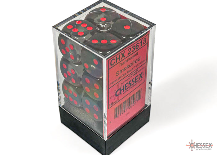 Translucent Smoke/Red 16mm d6 Dice Block (12 dice)