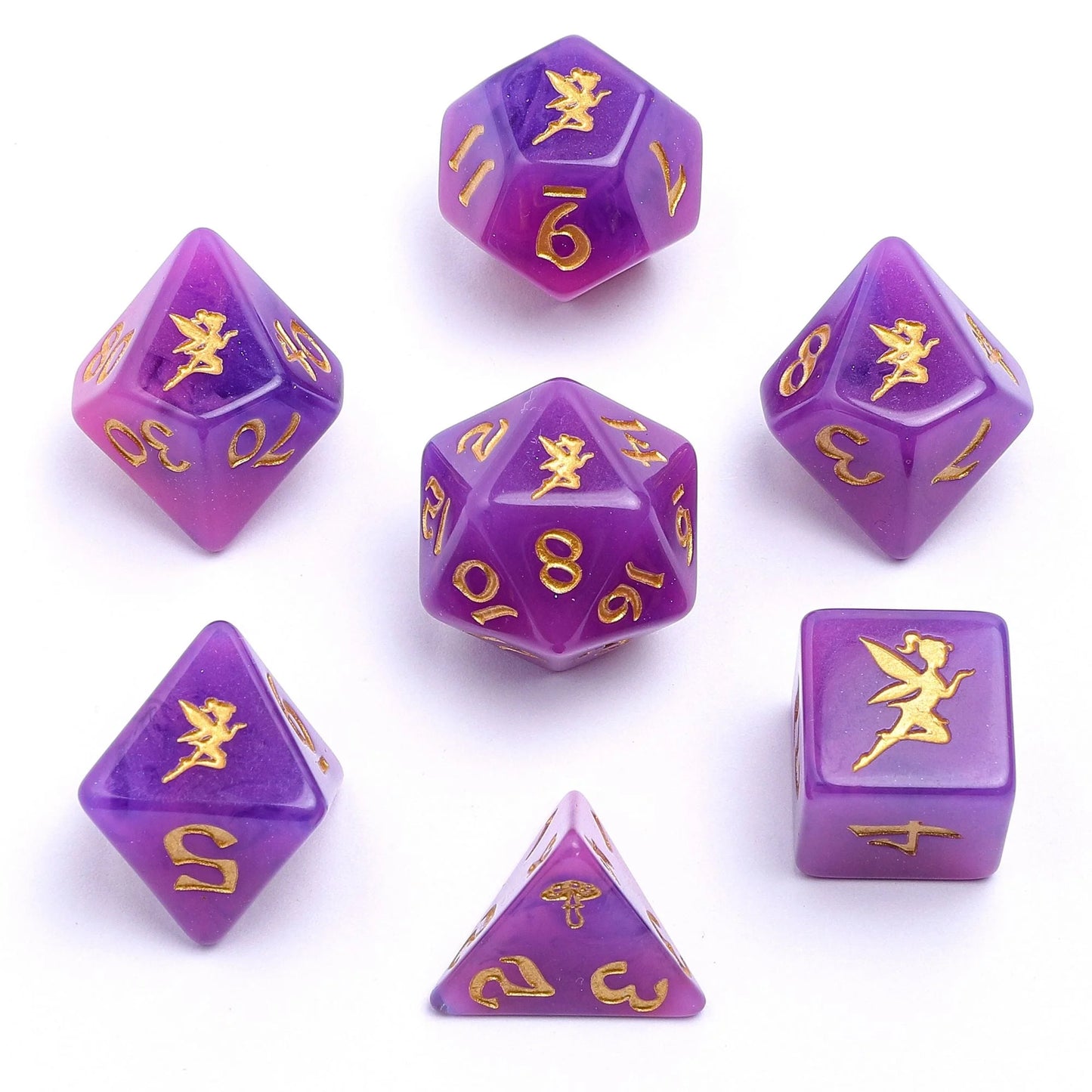 Wyrmforged Rollers Round Edge 7pc Dice set Pixie Dust Gold