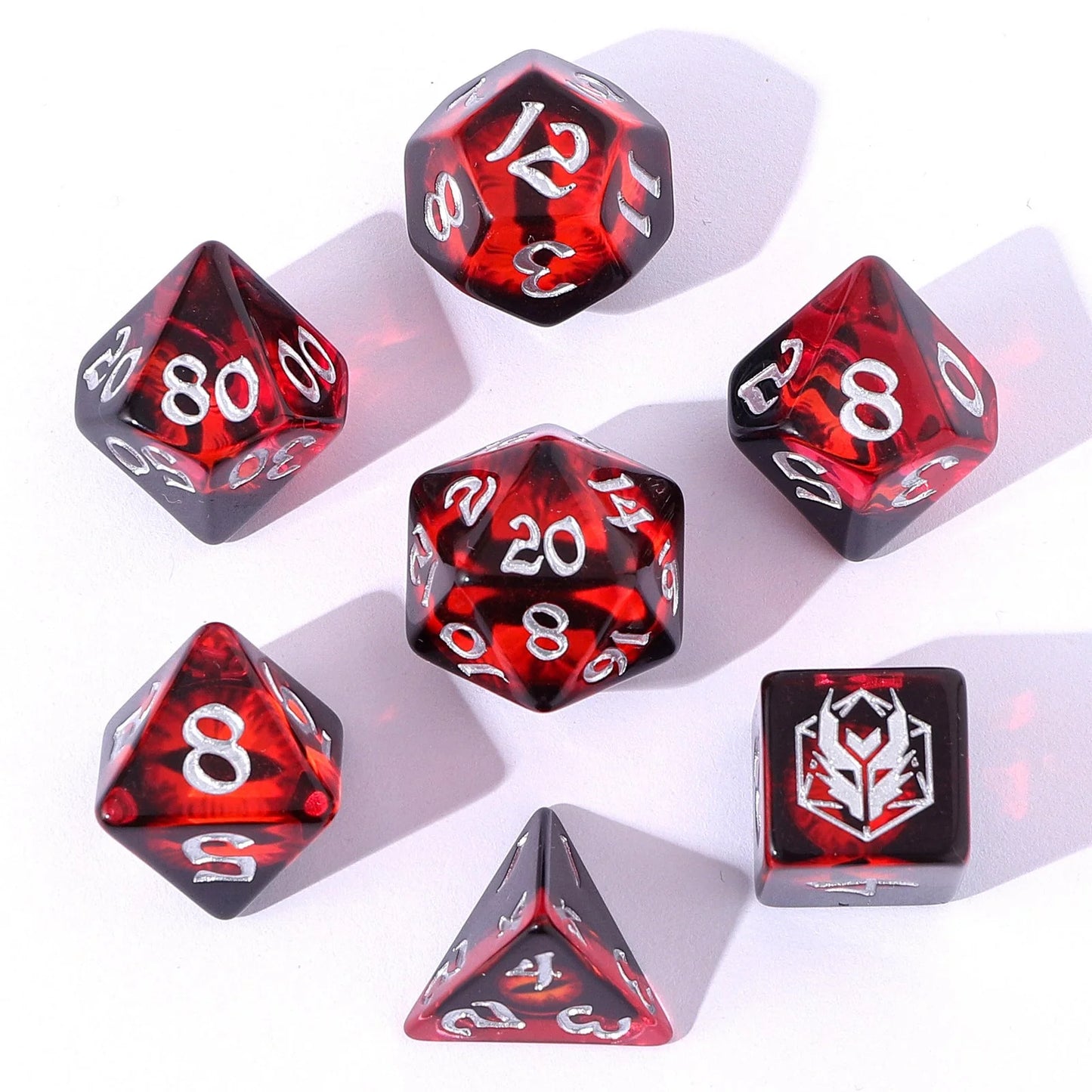Wyrmforged Rollers Round Edge 7pc Dice set Dragon Eye Red