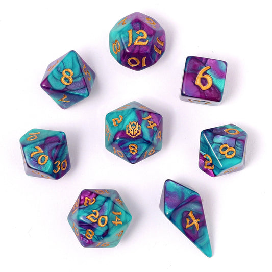 Wyrmforged Rollers Round Edge 8pc Dice set Frostbloom