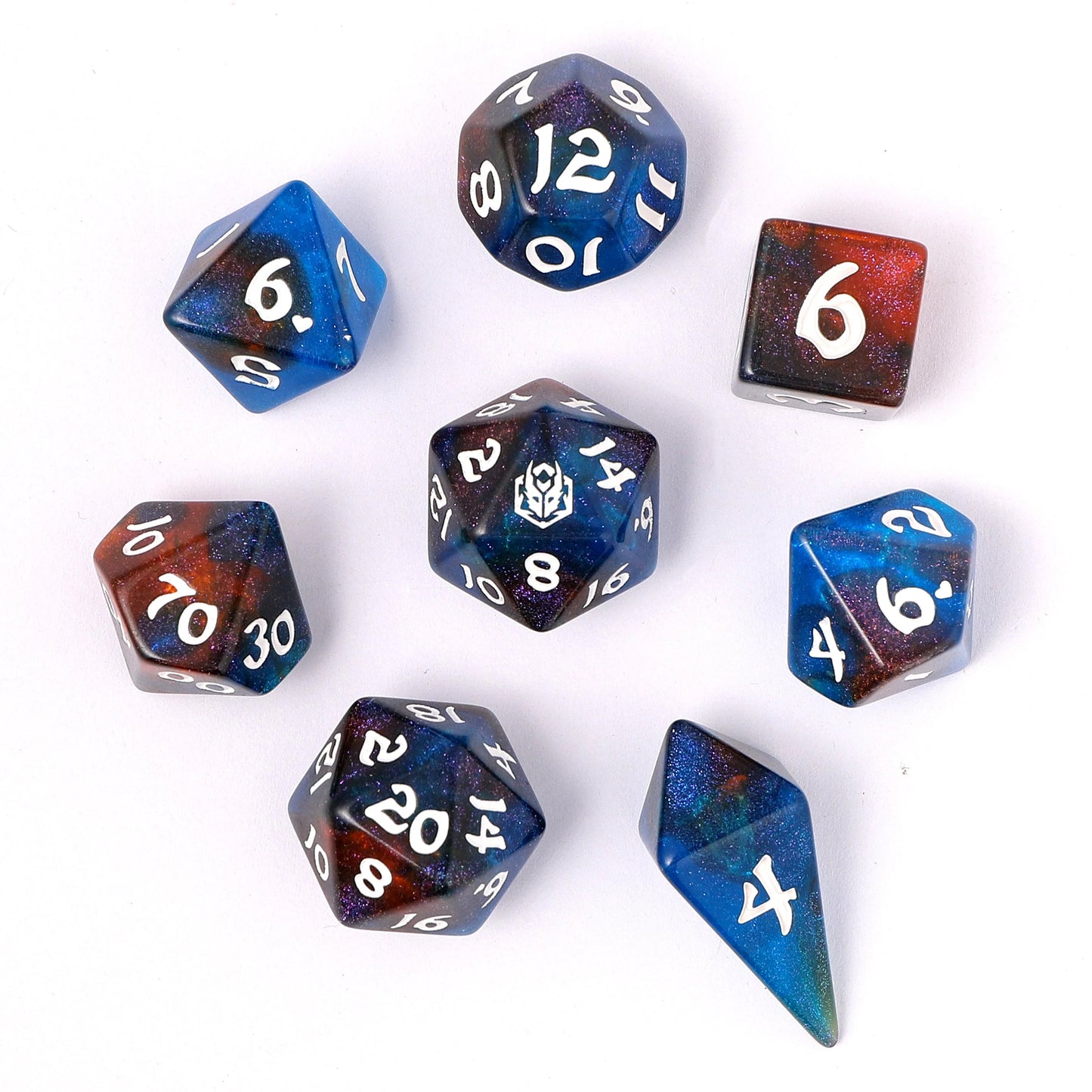 Wyrmforged Rollers Round Edge 8pc Dice set Mystic Nebula