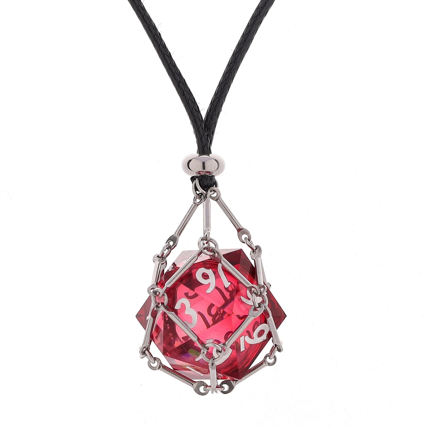 Mysticage Dice Chain Necklace with D20 w/Black Leather Chain