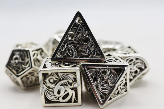 Dragon Essence Mithril Hollow Metal RPG Dice Set