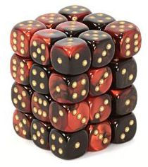 Dice Cube 36d6 Gemini Black-Red with Gold