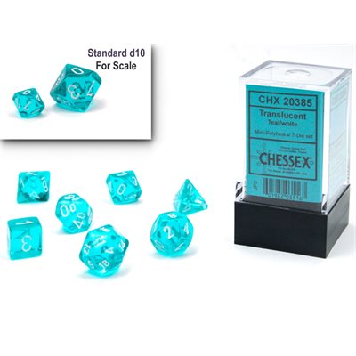 Translucent Mini Teal/White 7pc Dice Set