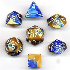 7-Piece Dice Set Gemini Blue-Gold/White