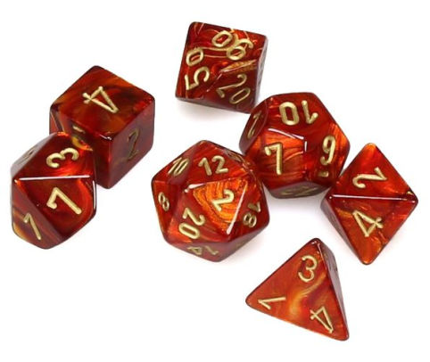 Dice Cube 7-Piece Scarab Scarlet with Gold