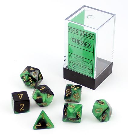 Dice Cube 7-Piece Gemini Black-Green with Gold