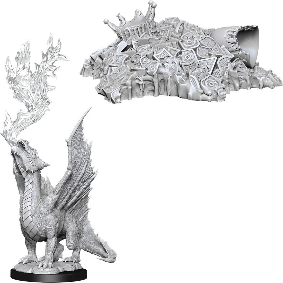 D&D Unpainted Gold Dragon Wyrmling & Small Treasure Pile Miniatures