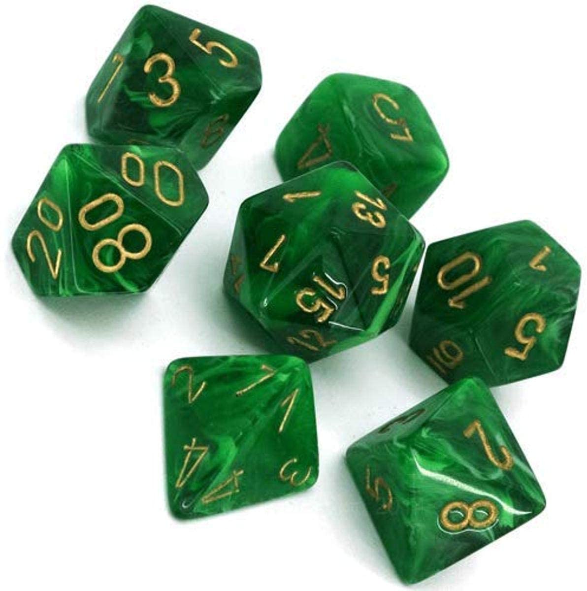Dice Cube 7-Piece Vortex Green with Gold