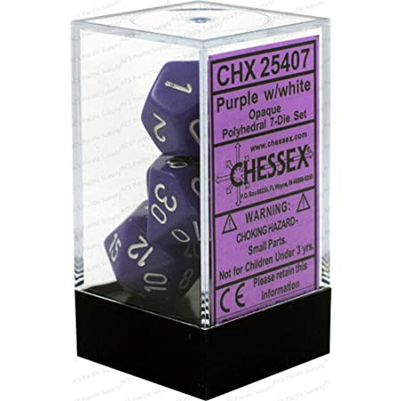 Dice Cube 7-Piece Opaque Purple with White