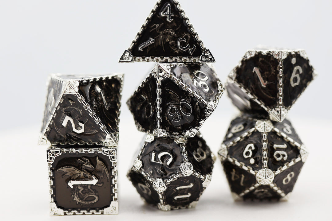 Metal Dice Set Void Dragon with Silver (7 Dice)