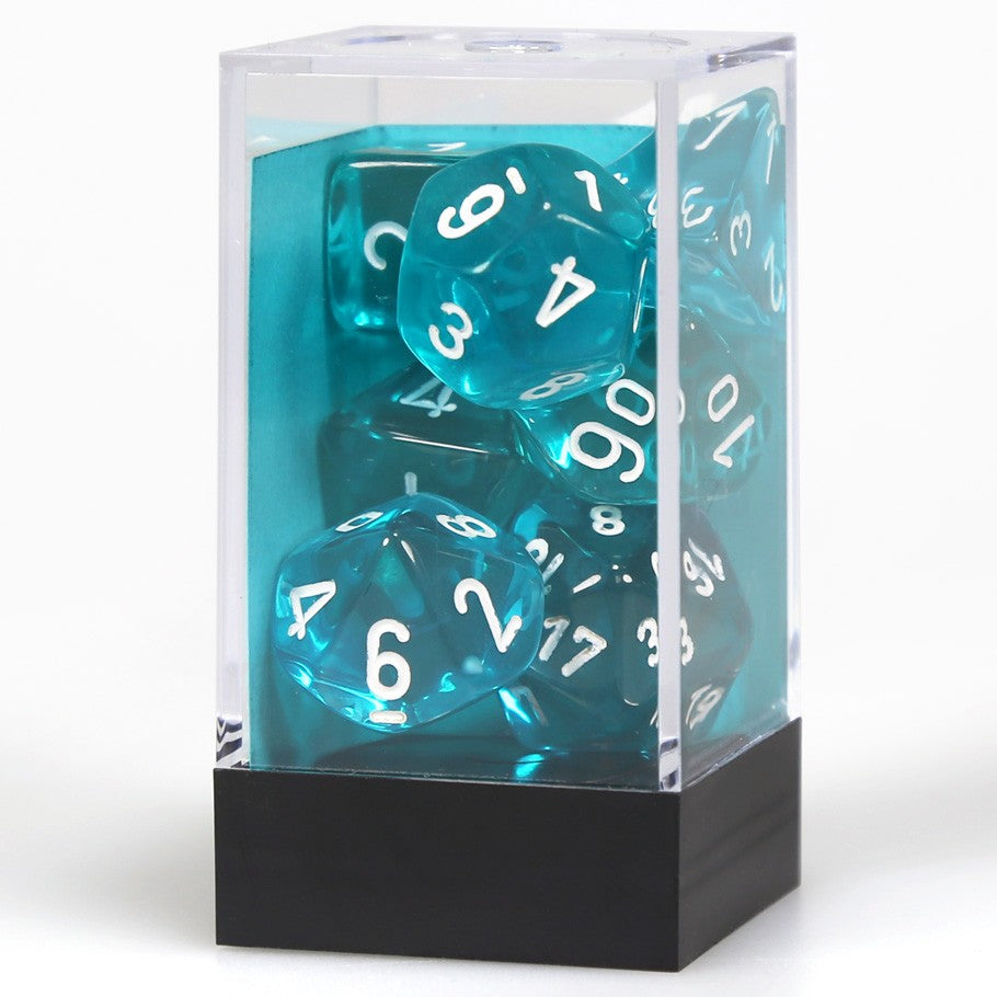Dice Cube 7-Piece Translucent Teal with White