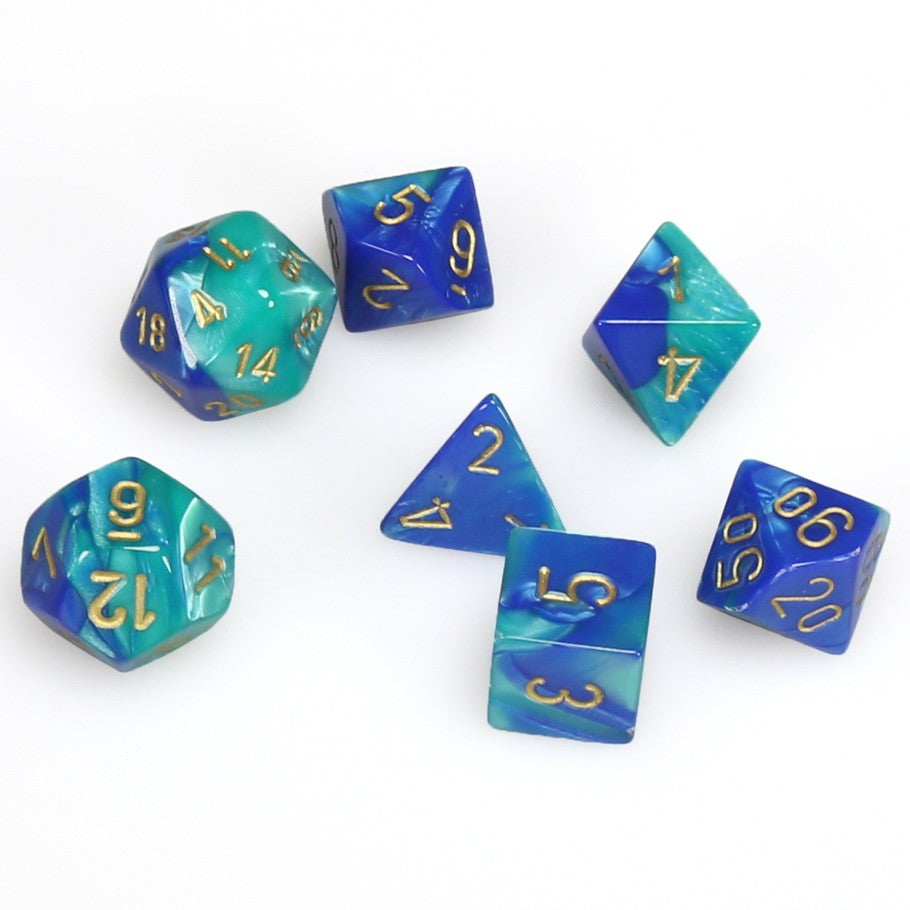 Dice Cube 7-Piece Gemini Blue-Teal with Gold