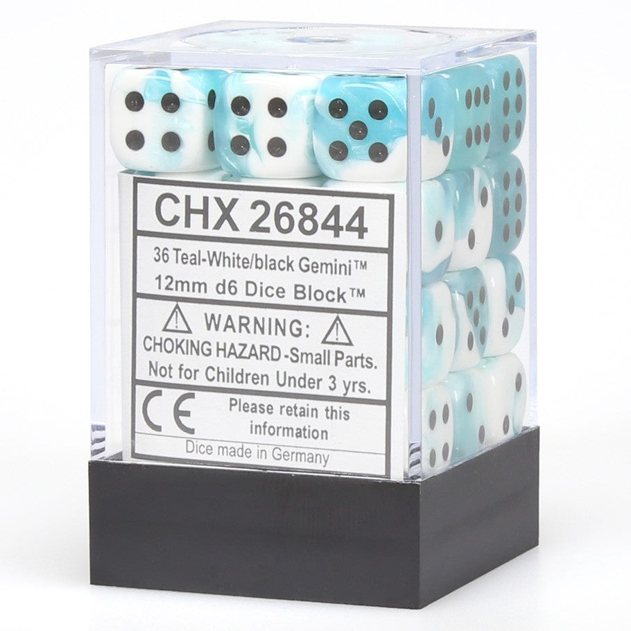 Dice Cube 36d6 Gemini Teal-White with Black